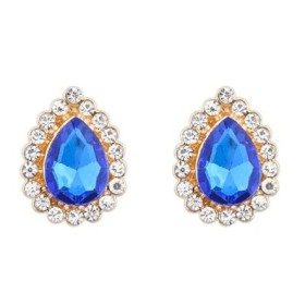 Waterdrop Blue Sapphire Diamond Rimmed Stud Earrings